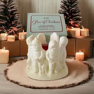 Vintage Avon Glow Of Christmas Fragrance Candle 4.5" Floral Medley Candle Holder